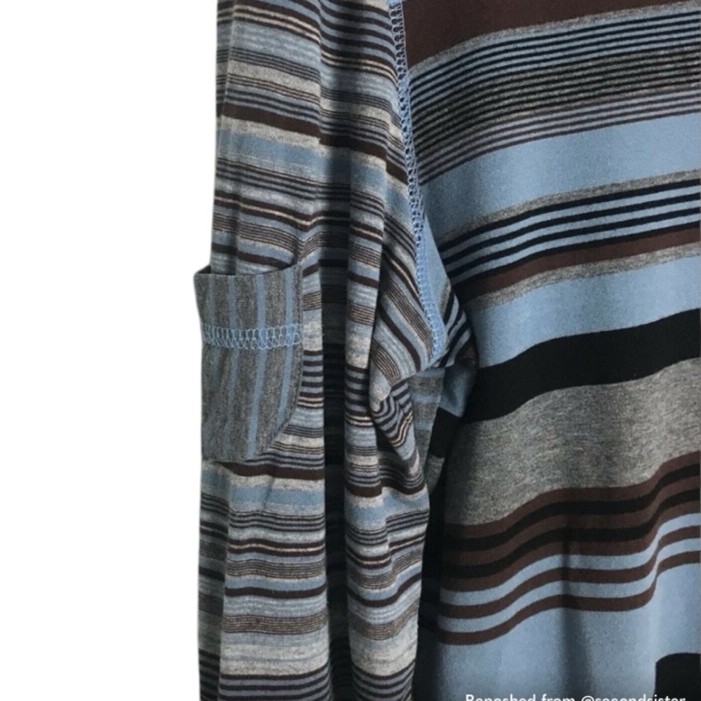 SNO SKINS Blue and Brown Ribbed Fitted Long Sleeve Blouse - Picture 5 of 9